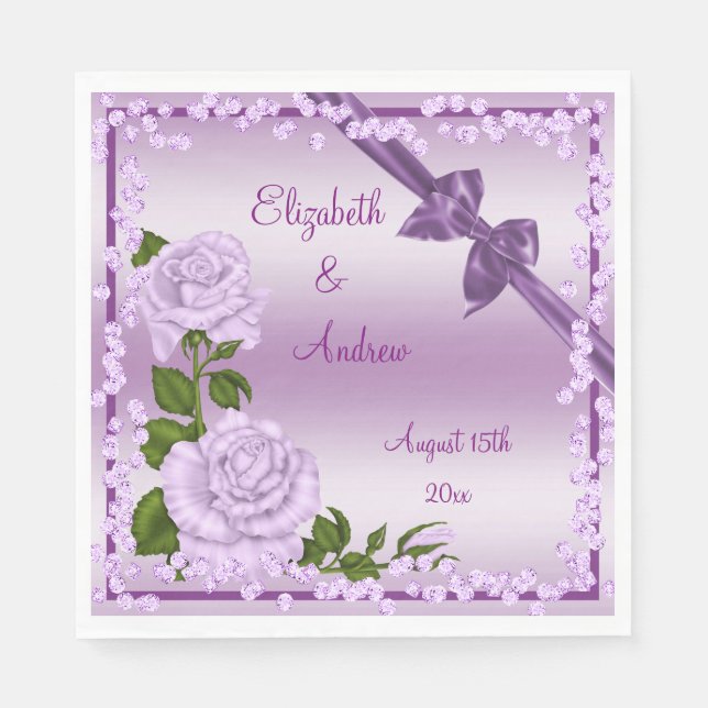 Lilac Blossom, Bows & Diamonds Wedding Napkin (Front)