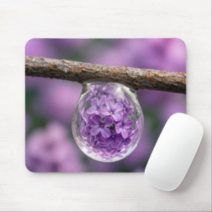 Lilac Blossom Reflected in Raindrop Mouse Pad
