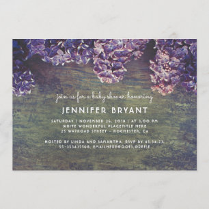 Lilac Blossoms Rustic Wood Spring Baby Shower Invitation