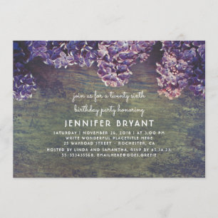 Lilac Blossoms Rustic Wood Spring Birthday Party Invitation