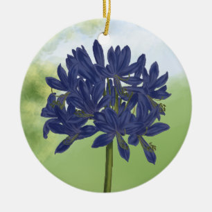 Lilac Blue Agapanthus in the Garden Ceramic Tree Decoration