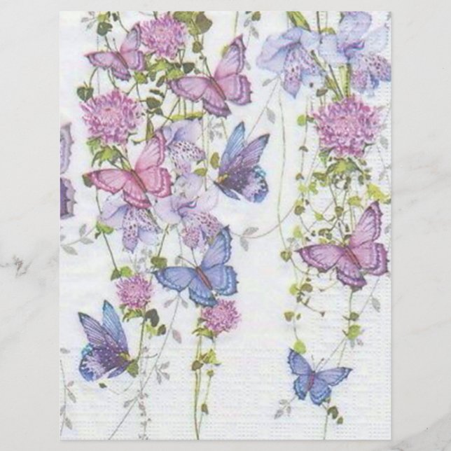 Lilac Blue Butterflies Decoupage Scrapbook Paper (Front)