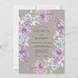 Lilac Blue Floral Laurel Wedding Invitation