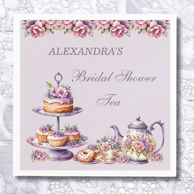 Lilac Blush Pink Floral Tea Party Bridal Shower Napkin (Creator Uploaded)