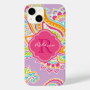 Lilac Bohemian Paisley Custom Monogram Case-Mate iPhone 14 Case