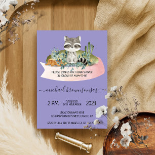Lilac Boho Animal Racoon Tropical Baby Shower Invitation