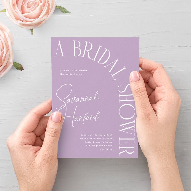 Lilac Boho Arched Text Modern Bridal Shower  Invitation (Creator Uploaded)
