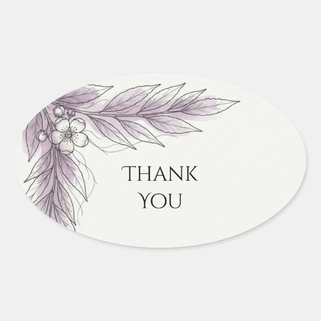 Lilac Botanical Leaf Thank You Sticker (Front)