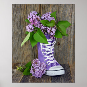 Lilac bouquet in purple sneaker poster