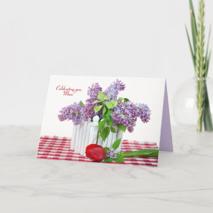 lilac bouquet with red tulip for Mum Card