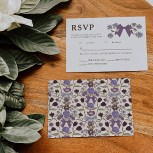 Lilac Bow Floral Wedding RSVP Meal Choice  Card