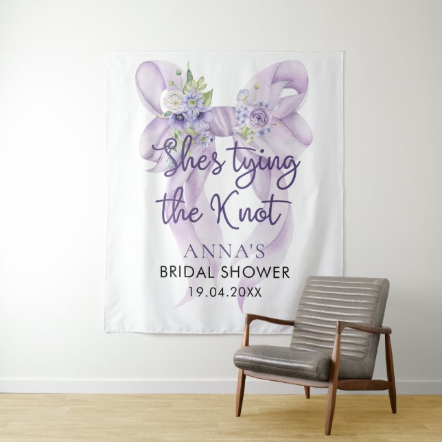 Lilac Bow She's Tying the Knot Bridal Shower Tapestry (In Situ)