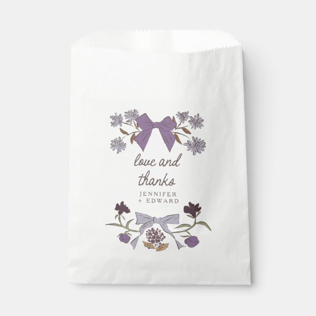 Lilac Bows and Blossoms Boho Wedding Favour Bag (Front)