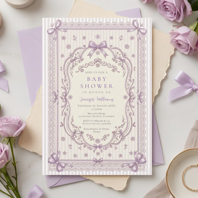 Lilac Bows Baby Shower Invitation (Creator Uploaded)