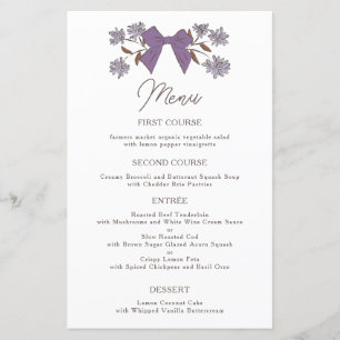 Lilac Bows Flower Wedding Dinner Menu