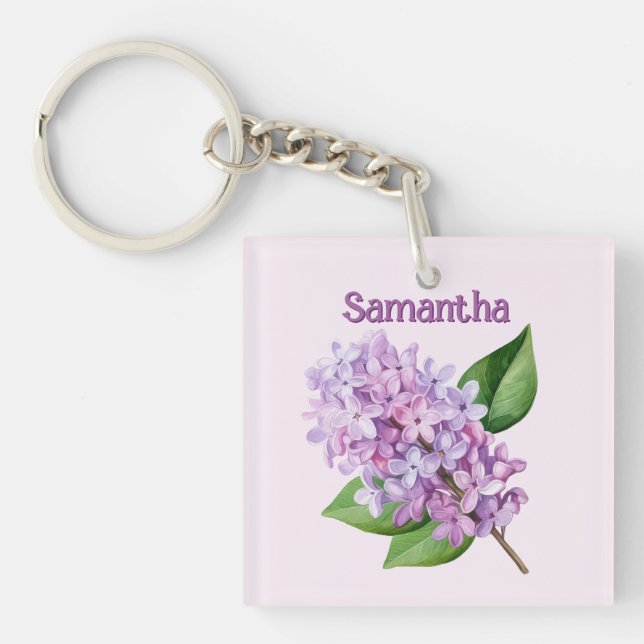 Lilac Branch on Soft Pink Background Key Ring (Front)