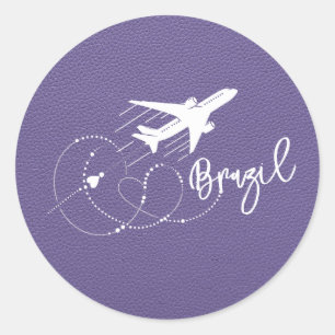 Lilac Brazil Passport Classic Round Sticker