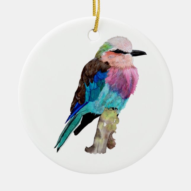 Lilac Breasted Roller Bird Ceramic Ornament (Front)
