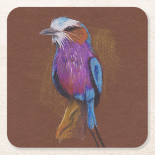 Lilac breasted roller bird illustration animal nat square paper coaster