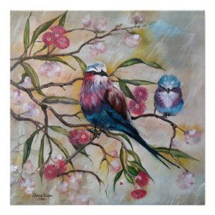 Lilac breasted roller with baby  poster