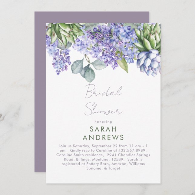 Lilac Bridal Shower Invitation (Front/Back)