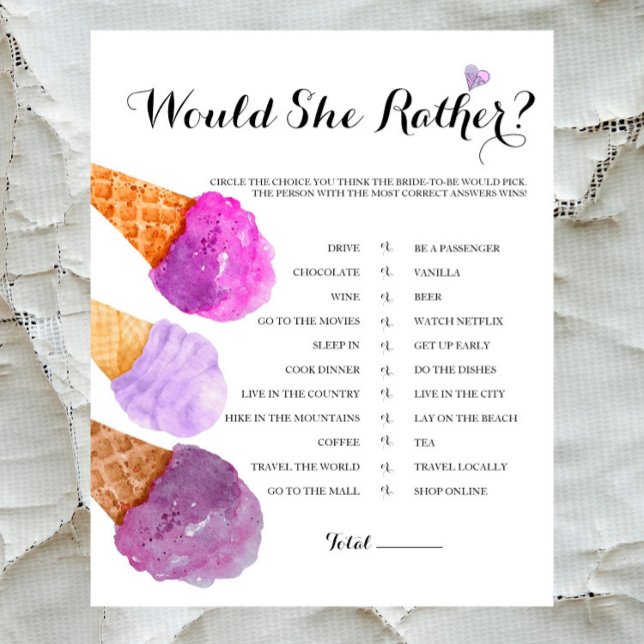 Lilac Bridal Shower Would She Rather Game (Creator Uploaded)