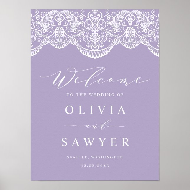 Lilac Brocade Lace Wedding Poster (Front)