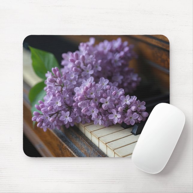Lilac Bunch On Old Piano Keys Mouse Pad (With Mouse)