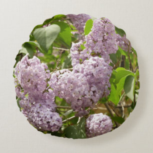 Lilac Bush Beautiful Purple Spring Flowers Round Cushion