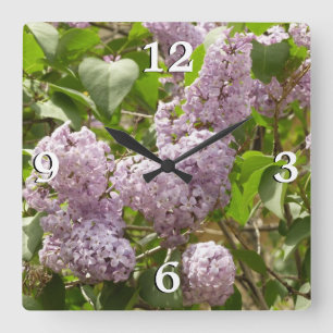 Lilac Bush Beautiful Purple Spring Flowers Square Wall Clock
