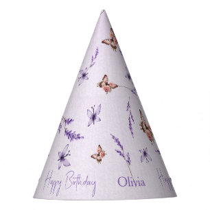 Lilac Butterflies Watercolor 1st Birthday Party Hat