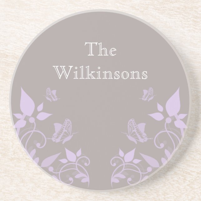 Lilac Butterfly Floral Coaster (Front)