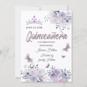 Lilac Butterfly floral garden tiara Quinceañera In Invitation