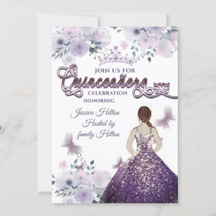 Lilac Butterfly floral garden tiara Quinceañera Invitation