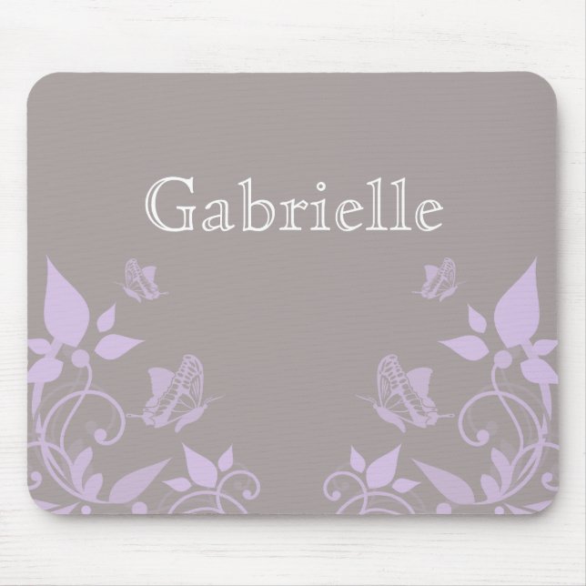 Lilac Butterfly Floral Mousepad (Front)