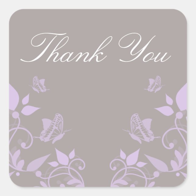 Lilac Butterfly Floral Thank You Stickers (Front)