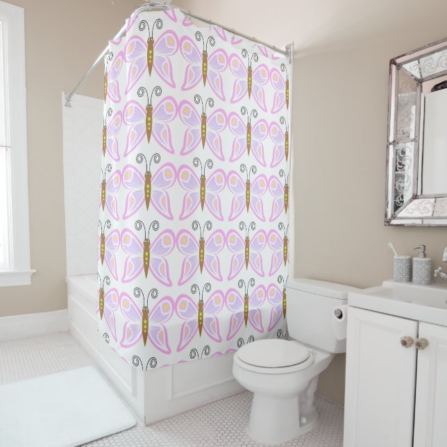 Lilac Butterfly Shower Curtain (In Situ)