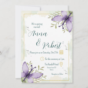 Lilac Butterfly Watercolour Wedding Invitation