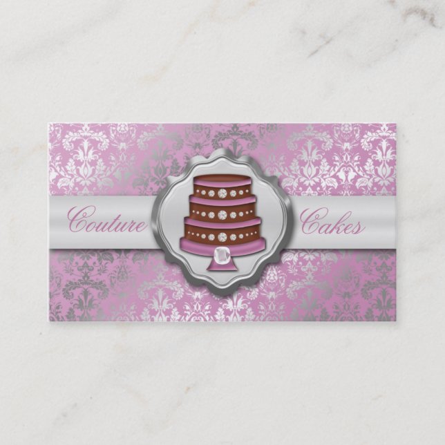 Lilac Cake Couture Glitzy Damask Cake Bakery Business Card (Front)