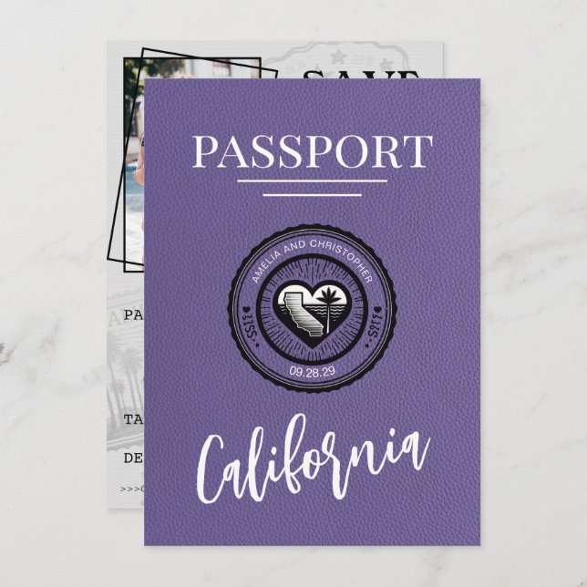 Lilac California Passport Save The Date (Front/Back)