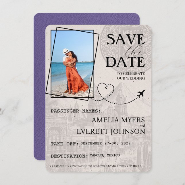 Lilac Cancun Passport Save The Date (Front/Back)