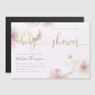 Lilac   Cherry Blossom Gold Floral Baby Shower Magnetic Invitation