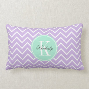 Lilac Chevron with Mint Monogram Lumbar Cushion
