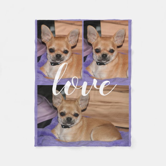 Lilac Chihuahua Love Photo Fleece Blanket (Front)