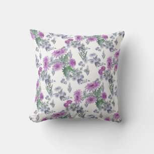 Lilac chrysanthemums , watercolor throw pillow