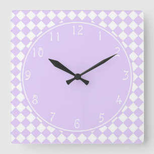 Lilac Circle Purple Diamond Chequerboard pattern Square Wall Clock