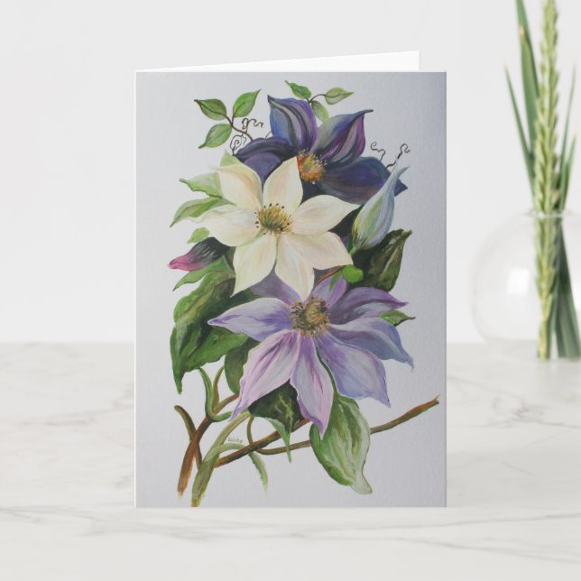 Lilac Clematis Vine Acrylic Painting Card (Front)