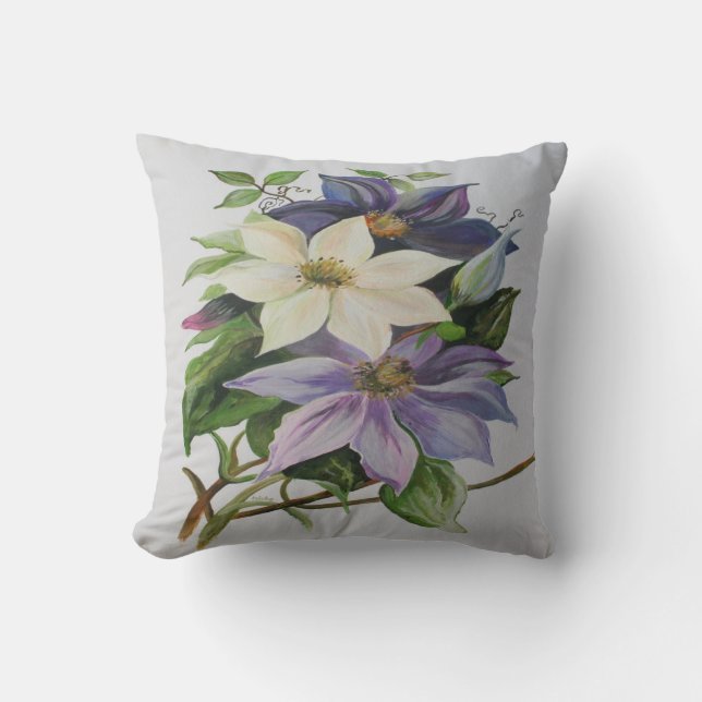 Lilac Clematis Vine Acrylic Painting Cushion (Front)