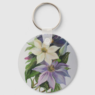 Lilac Clematis Vine Acrylic Painting Key Ring
