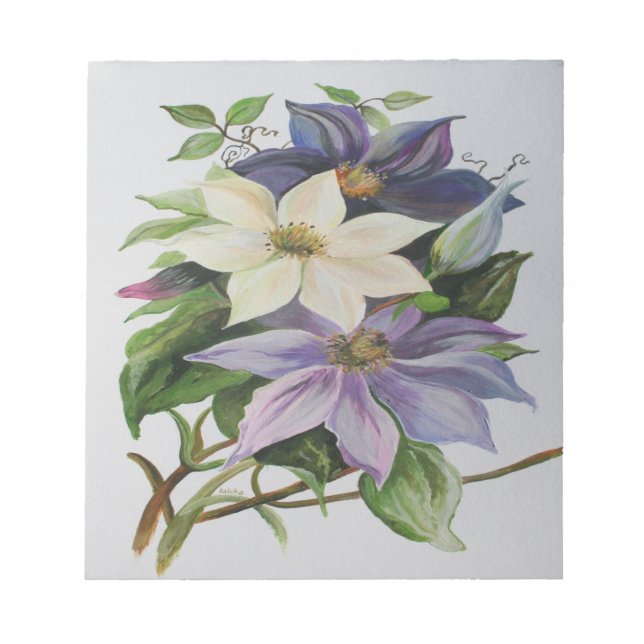 Lilac Clematis Vine Acrylic Painting Notepad (Front)